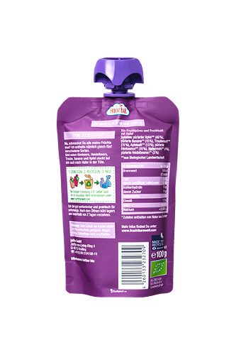 Produktbild von FruchtBar, Bio Quetschie mit Hafer Himb Heidelb Traube Banane Apf