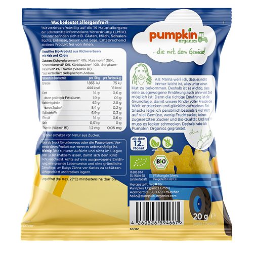 Produktbild von Pumpkin Organics, Bio Kichererbsen Sterne Mais und Kürbis