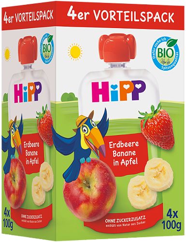 Produktbild von Hipp, Bio Quetschies Vorteilspack Erdbeere Banane in Apfel 4x100g