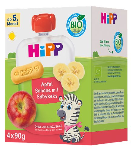Produktbild von Hipp, Bio Quetschies Apfel Banane mit Babykeks 4x90g