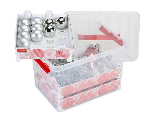 Produktbild von Sunware, Q-line Weihnachtsbox transparent rot 22L für 60 Kugeln