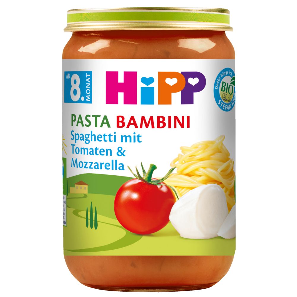 Hipp Pasta Bambini-Spaghetti mit Tomaten und Mozzarella, 220 g : :  Lebensmittel & Getränke