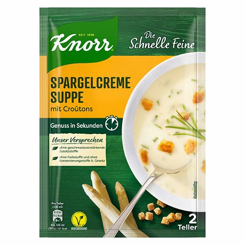 Produktbild von Knorr Die Schnelle Feine, Spargelcreme Suppe mit Croûtons 2 Teller