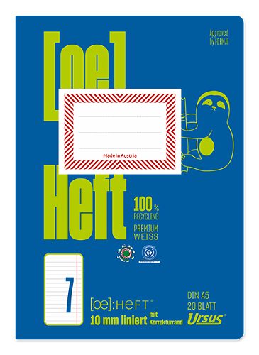 Produktbild von Ursus OE, Heft OE.7 A5, liniert mit Korrekturrand, 20 Blatt