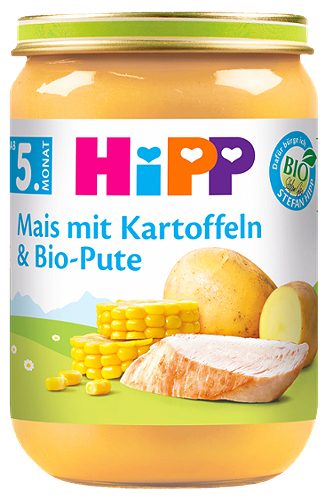 Hipp Bio-Gläschen Mais mit Kartoffeln und Bio-Pute