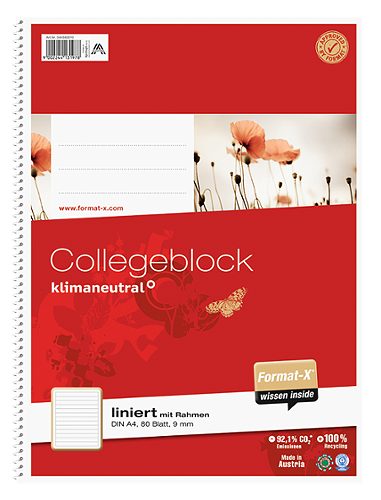 Produktbild von Ursus OE, Collegeblock A4 liniert 9mm, mit Rahmen 80 Blatt
