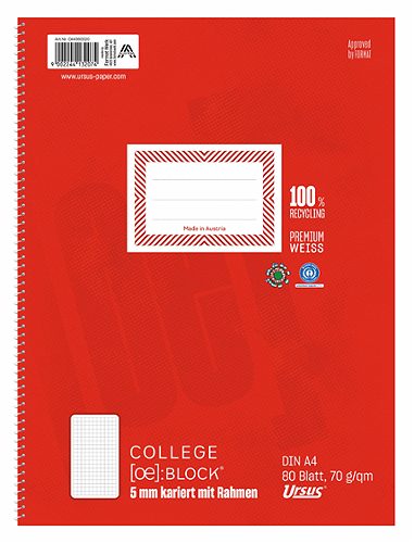 Produktbild von Ursus OE, Collegeblock A4 kariert 5mm, mit Rahmen 80 Blatt