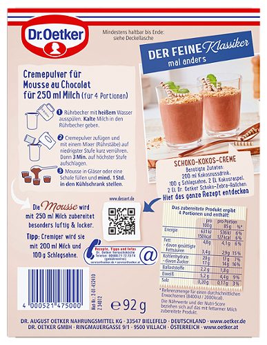 Produktbild von Dr. Oetker, Cremepulver für Mousse au Chocolat klassisch