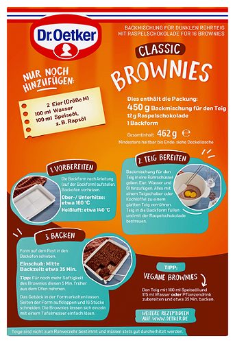 Produktbild von Dr. Oetker, Backmischung für Brownies Classic mit Schokoraspeln