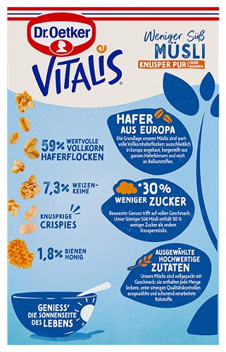 Produktbild von Dr. Oetker Vitalis, Müsli Weniger süß Knusper Pur