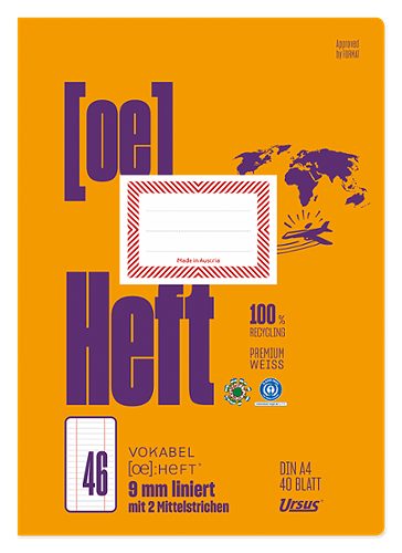 Produktbild von Ursus OE, Heft OE.46 Vokabelheft A4, liniert, 2 Mittelstriche, 40 Blatt