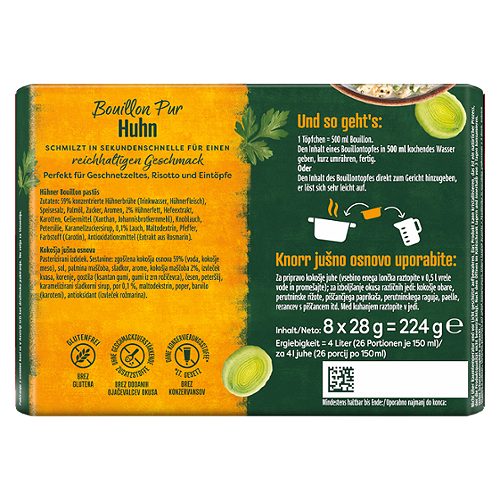 Produktbild von Knorr, Bouillon Pur Huhn Family Pack 8x28g