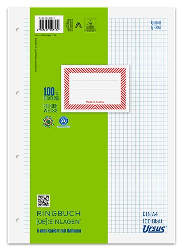 Produktbild von Ursus OE, Ringbucheinlagen A4 kariert, 5mm, 100 Blatt