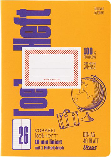 Produktbild von Ursus OE, Heft OE.26 Vokabelheft A5, liniert, mit Mittelstrich, 40 Blatt