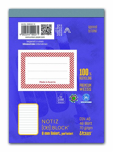 Produktbild von Ursus OE, Notizblock A6 liniert 48 Blatt