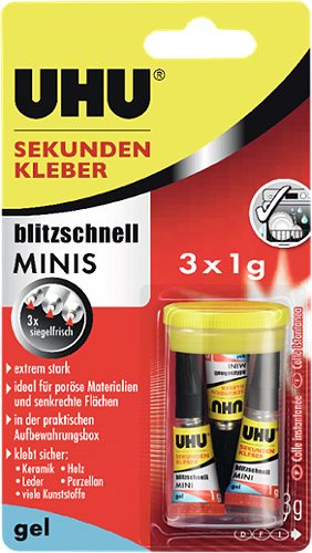 Produktbild von UHU, Sekundenkleber Minis GEL 3x1g