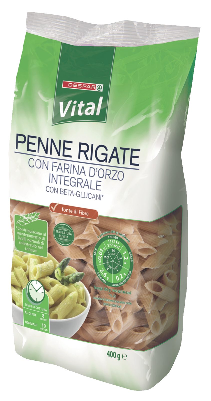 Pasta con farina d'orzo integrale Penne Rigate