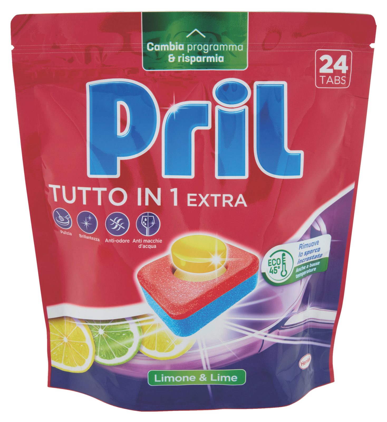 Detersivo 
lavastoviglie Tutto in 1 Extra Tabs Limone & Lime