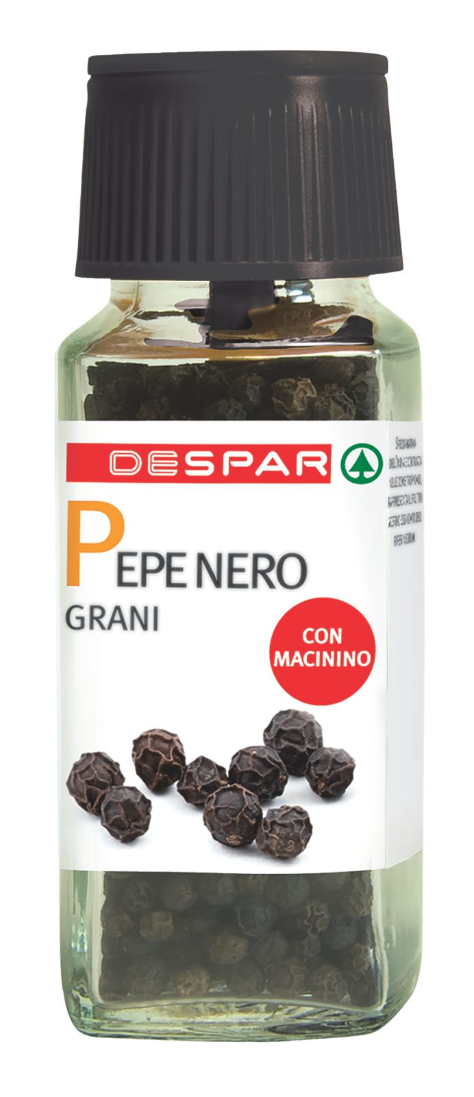 Schwarze Pfefferkörner mit Mühle