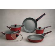 Batteria di pentole Trendy
- Rivestimento effetto pietra antiaderente a 7 strati -  Manici ergonomici e antiscivolo - Adatta a tutti i piani cottura, compresa l'induzione
- PFOA free - Composta da padelle da 24-28 cm, casseruola 1 manico, 2 casseruole 2 manici e 3 coperchi