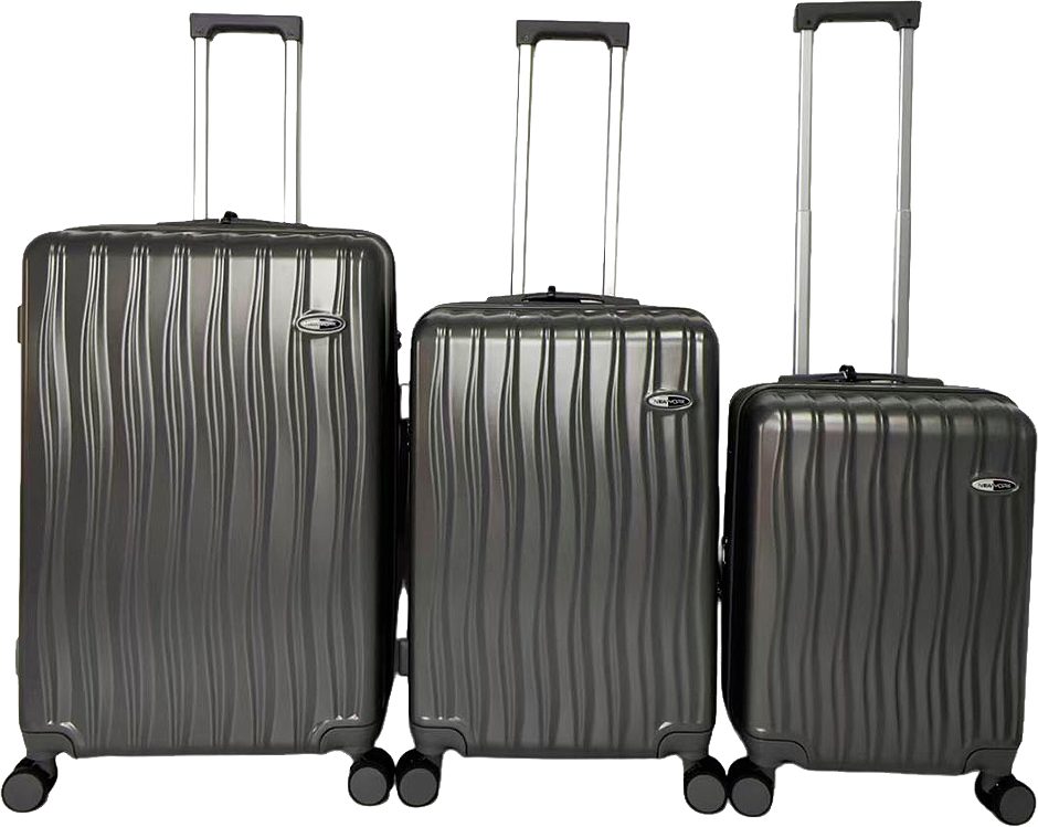 Set 3 trolley in abs (LOGO NEW YORK)
- con 4 doppie ruote girevoli a 360 °
- manico telescopico con pulsante
- colori disponibili: grigio e salvia