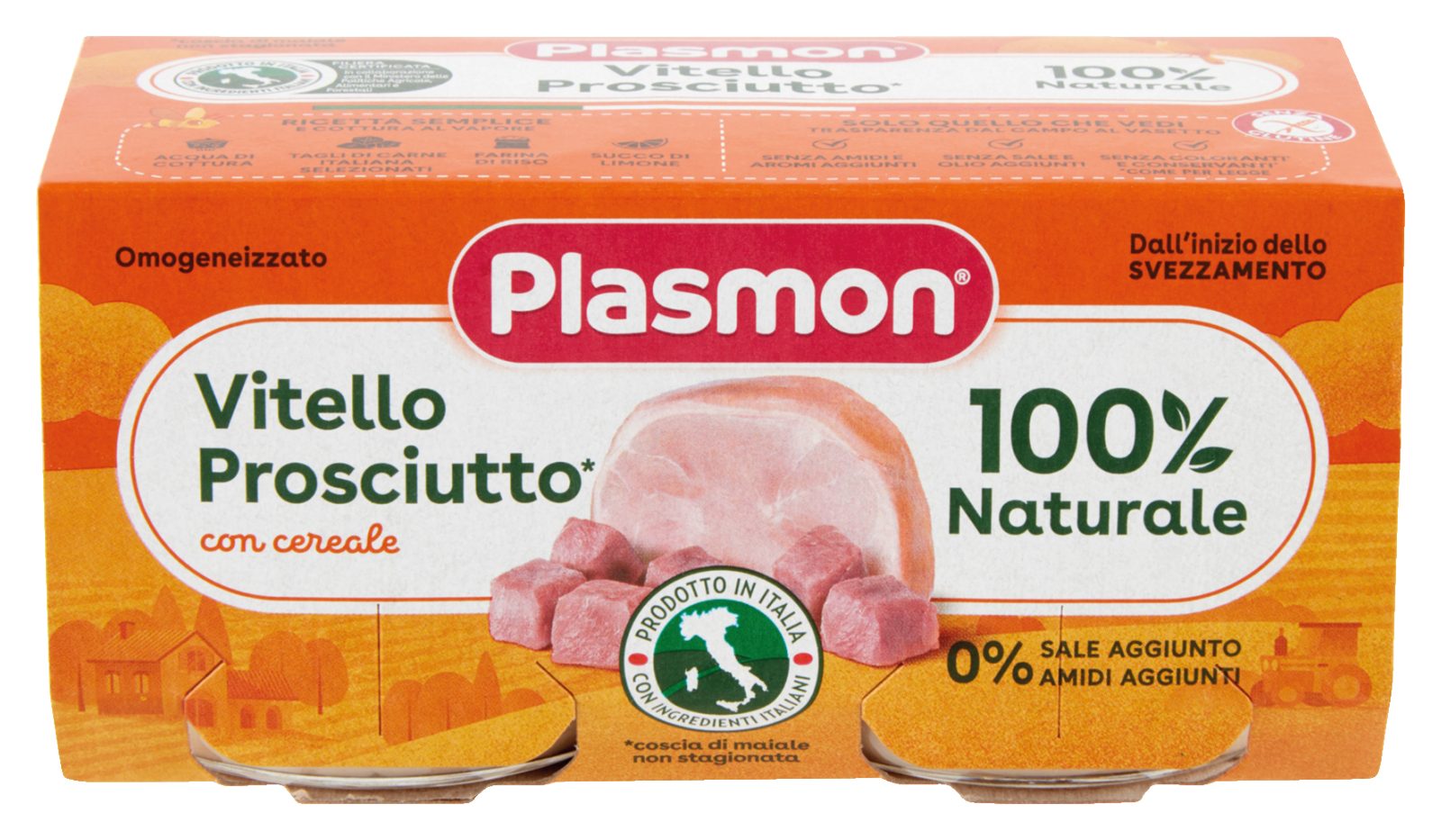 Babynahrung mit Fleisch, Kalb und Schinken