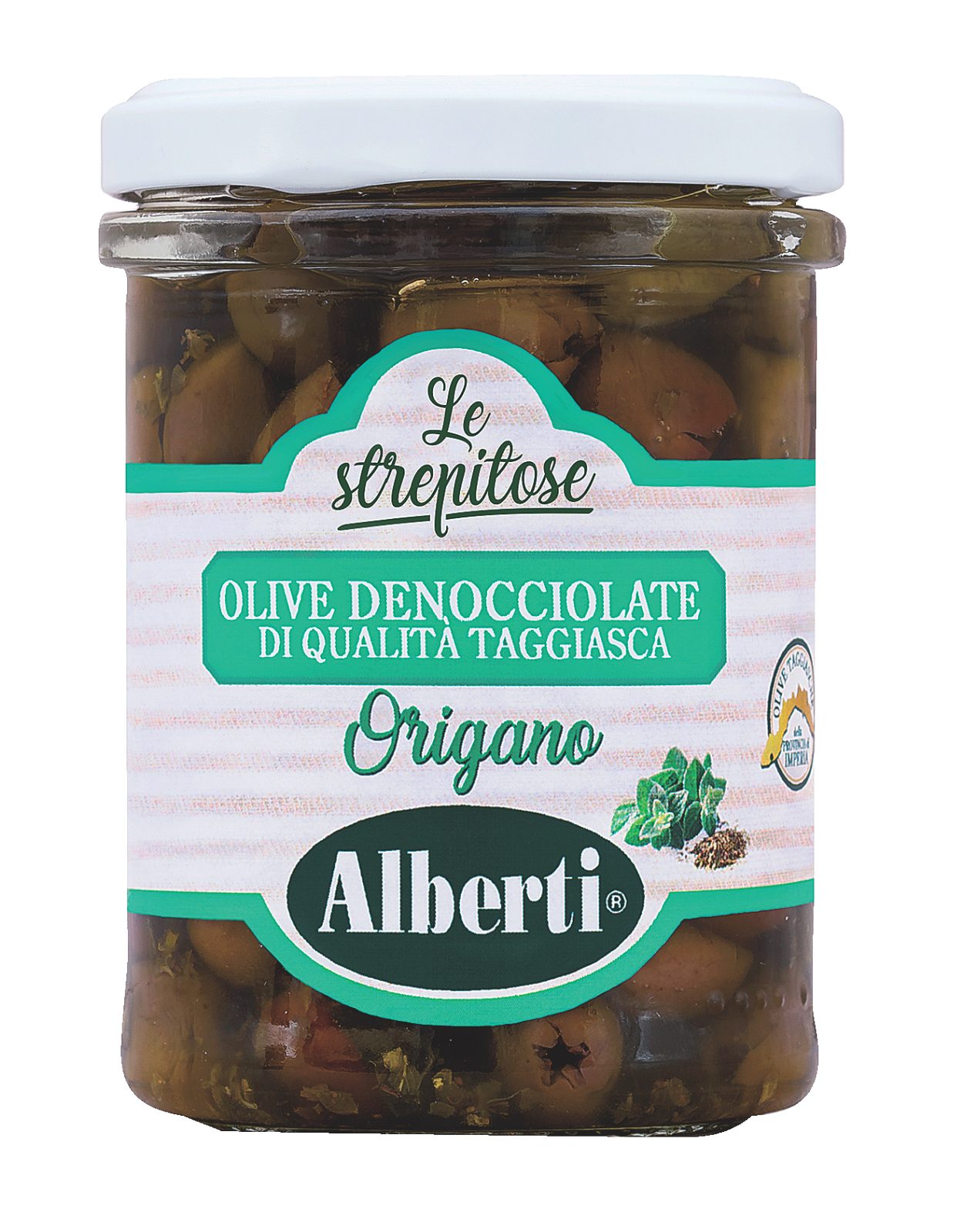 Taggiasca-Oliven ohne Kern mit Oregano