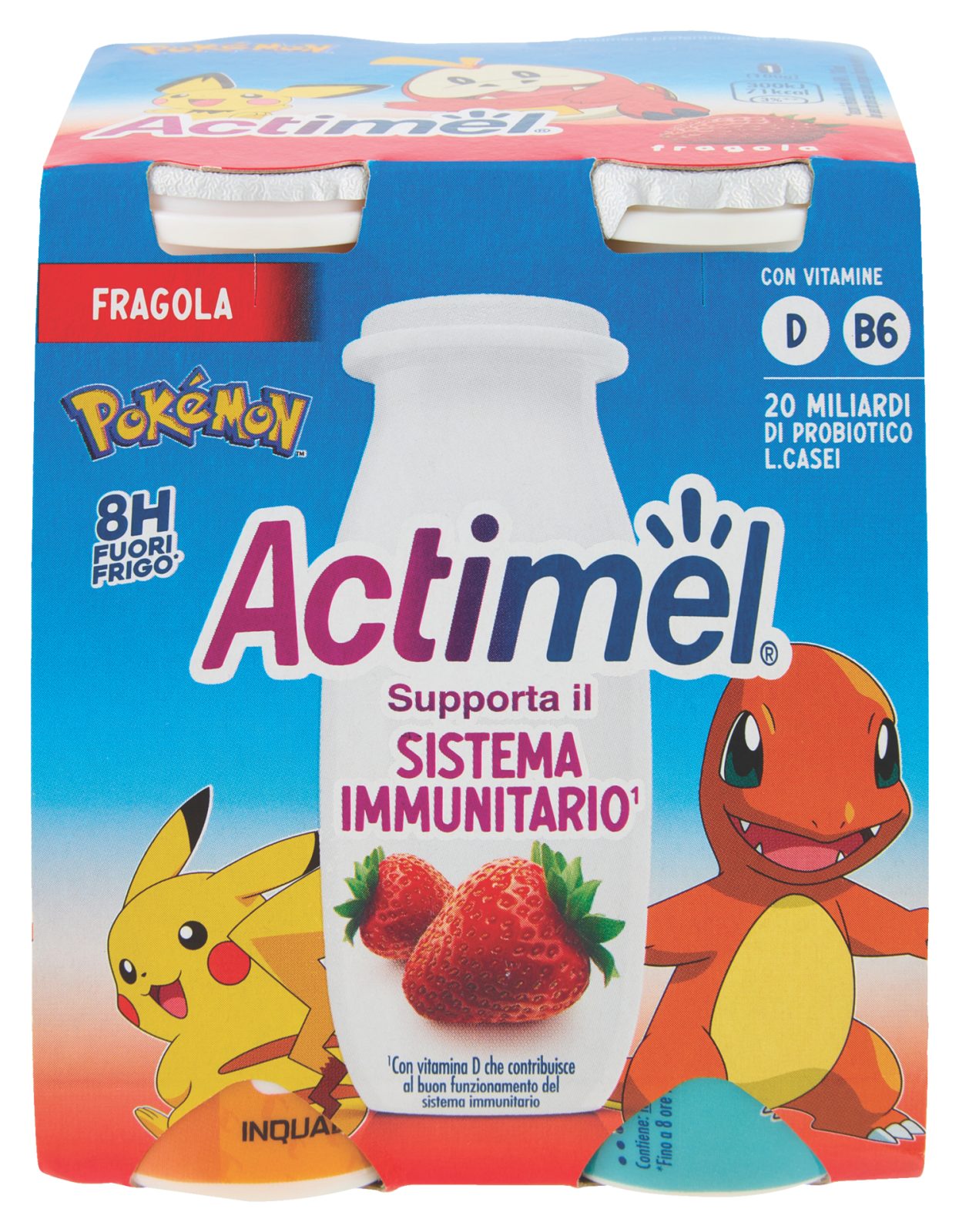 Yogurt da Bere Pokémon con Vit B6 e D per il Sistema Immunitario, gusto fragola