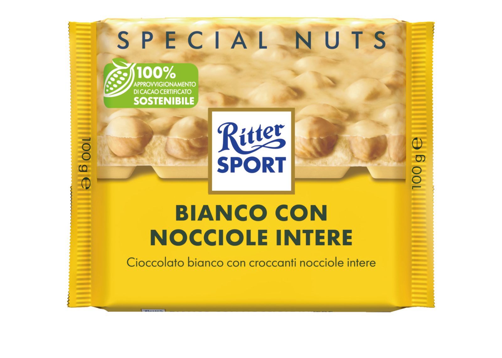 Tavoletta di cioccolato bianco con nocciole intere