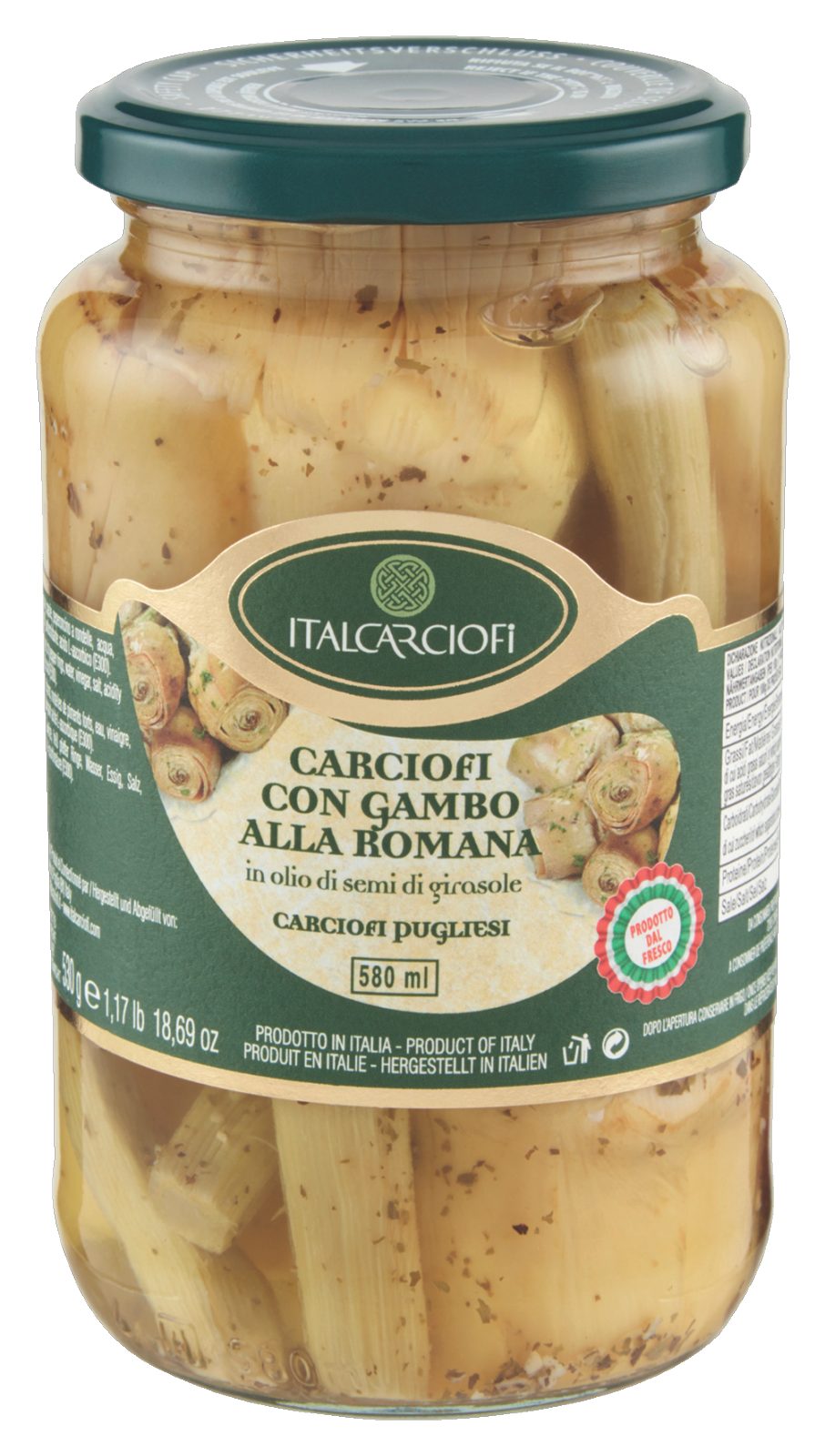 Carciofi di Puglia con gambo in olio di girasole Italcarciofi