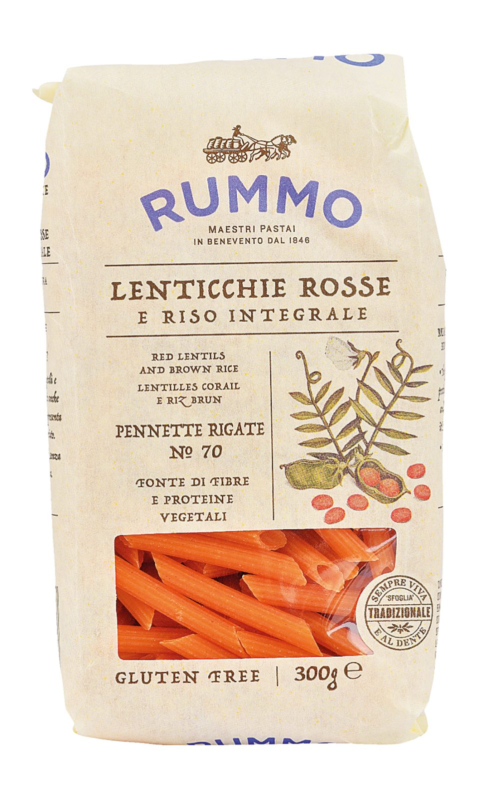 Lenticchie Rosse e Riso Integrale Pennette Rigate N° 70