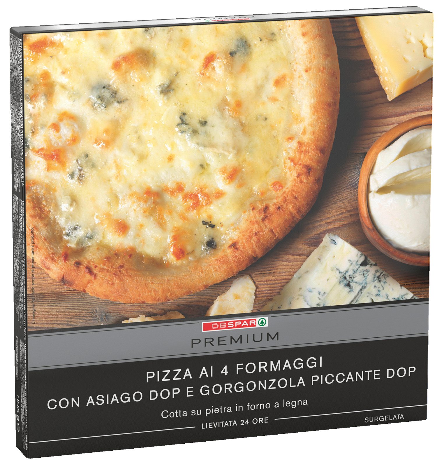 Pizza 4 Käse mit Asiago g.U. und pikantem Gorgonzola g.U.