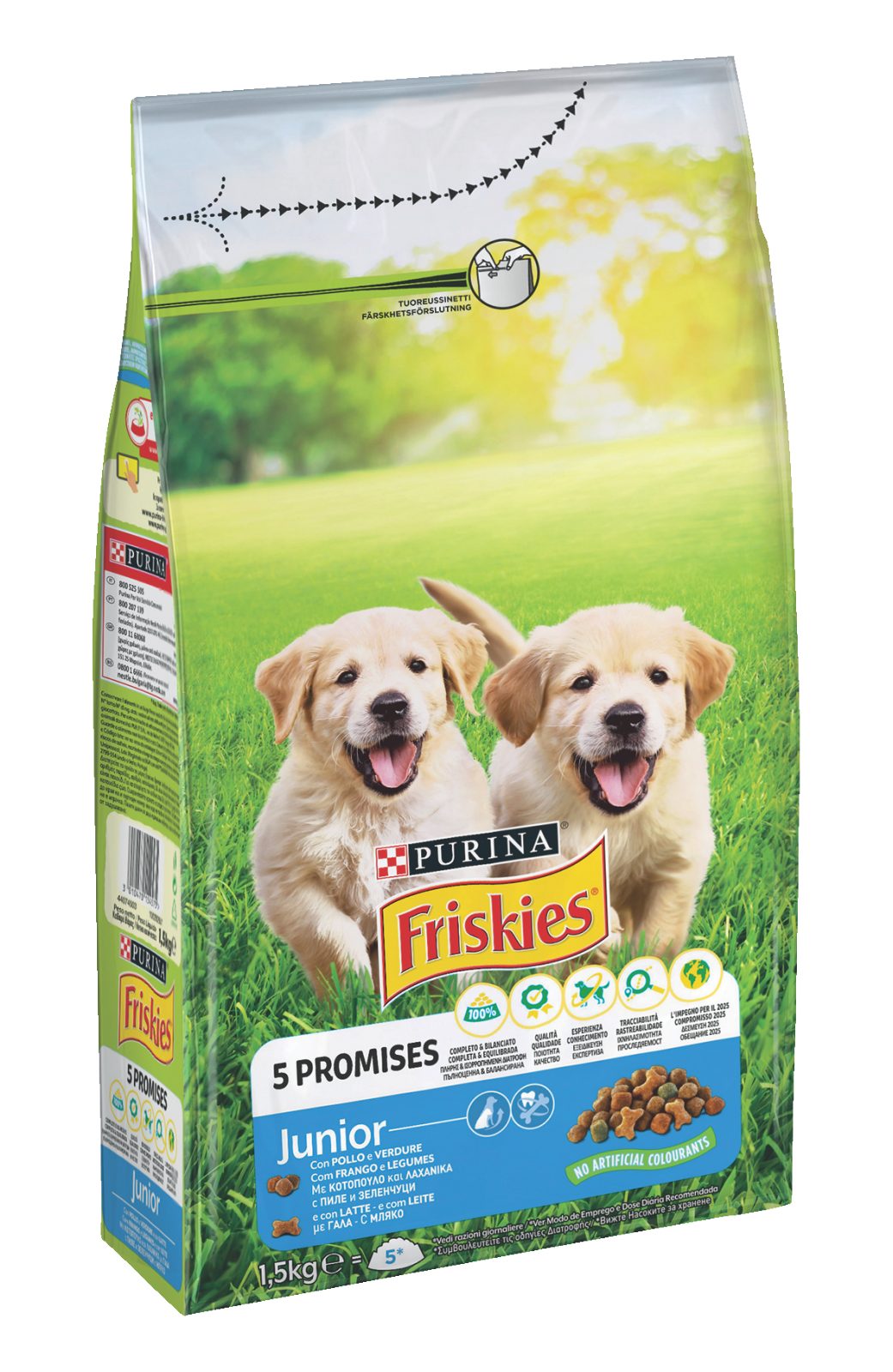 PURINA FRISKIES Cane Junior Con Pollo e Verdure e con Latte 1,5 Kg