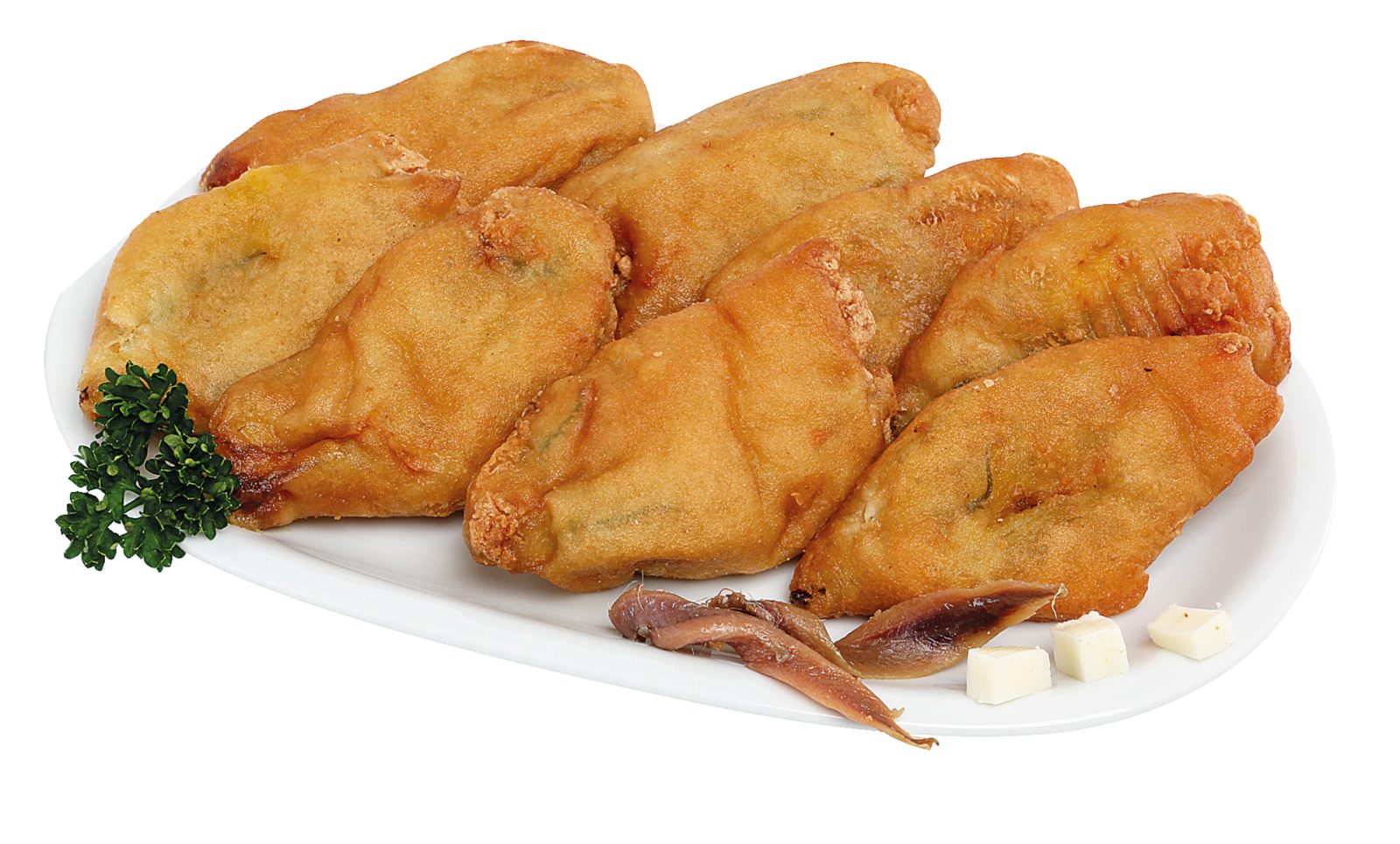Fiori di zucca pastellati con alici e mozzarella