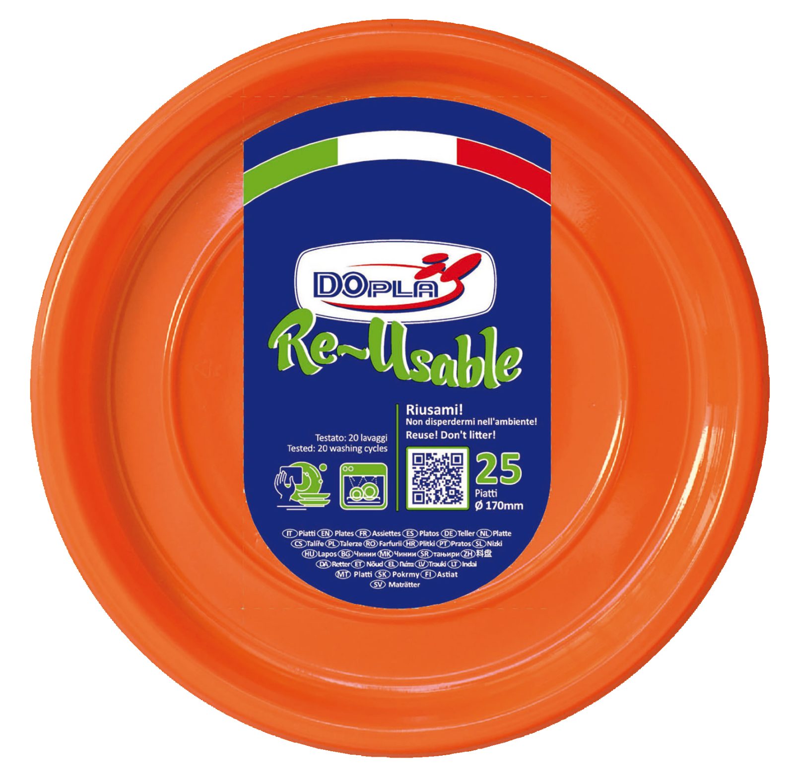 Piatti arancio 
- 25 pezzi 
- diametro 170 mm