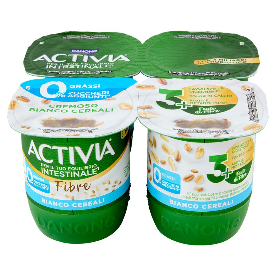 Fibre, Yogurt con Probiotico Bifidus, 0% Grassi, 0% Zuccheri Aggiunti, Bianco Cereali,4x125g