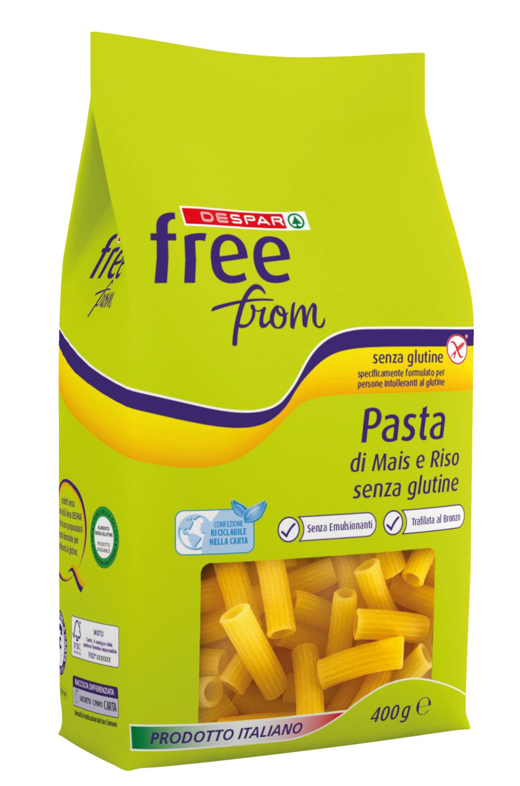 Frei von glutenfreien Tortiglioni-Mais- und Reisnudeln
