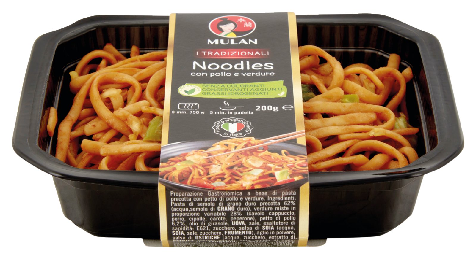 Noodles saltati con pollo e verdure Mulan