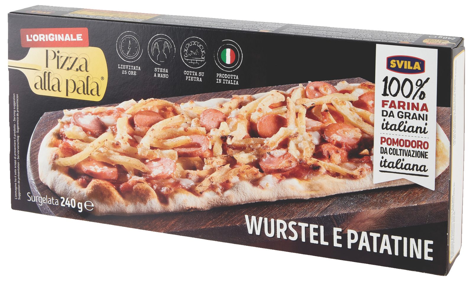 Tiefkühlpizza Pala Würstchen und Pommes frites