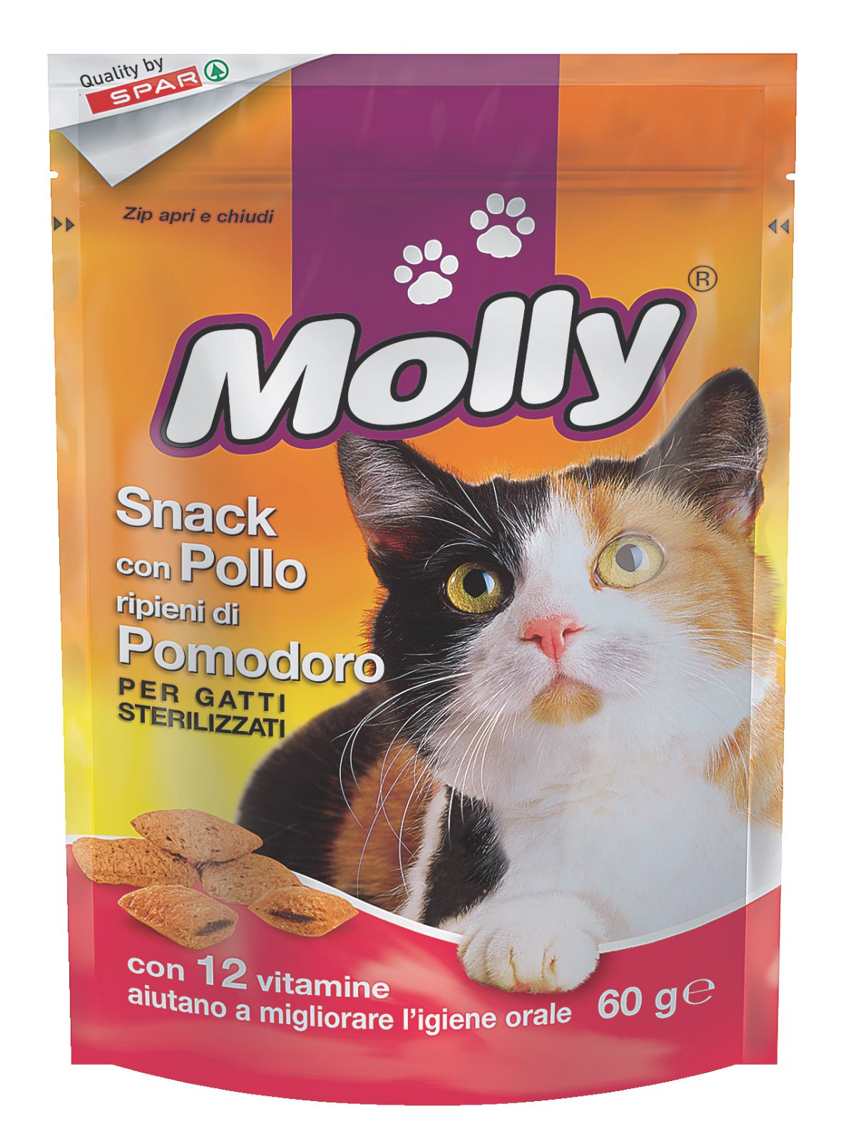 Snack con pollo ripieni di pomodoro per gatti sterilizzati 
