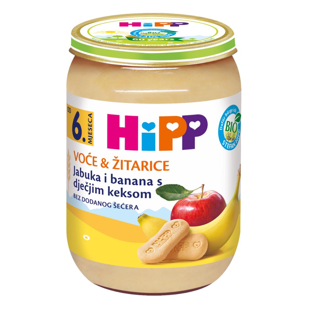 BIO KAŠICA JABOLKA IN BANANE Z BABY KEKSOM, HIPP, 190G