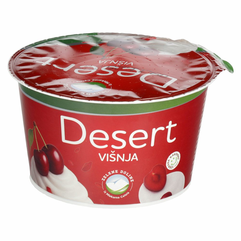 mlečni desert jogurtova smetana z višnjami, zelene doline, 150 g
