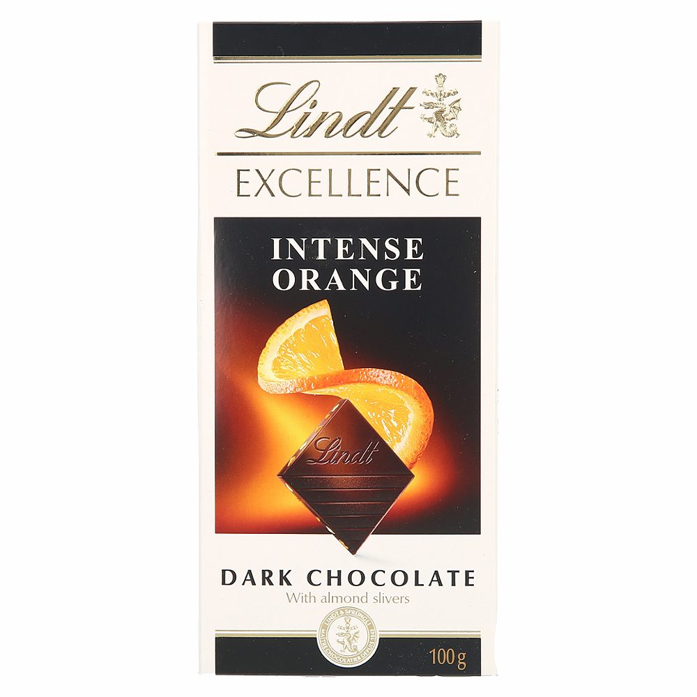 temna čokolada s pomarančo in mandlji excellence, lindt, 100g