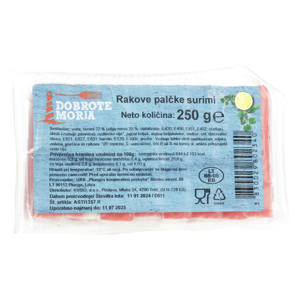 RAKOVE PALČKE SURIMI, KVIBO, 250G