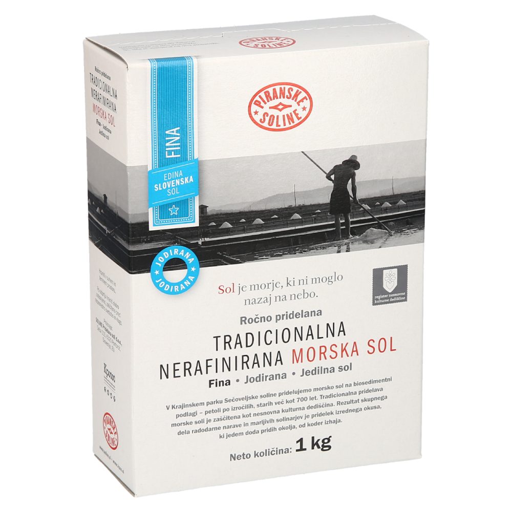MORSKA SOL FINO MLETA JEDILNA, NERAFINIRANA, JODIRANA, PIRANSKE SOLINE, 1KG