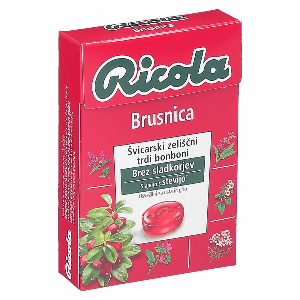 zeliščni bonboni brusnica s sladilom, ricola, 50g