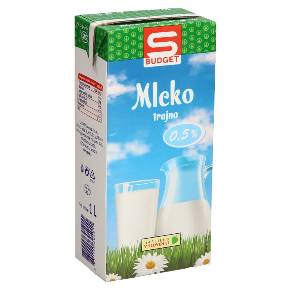 TRAJNO MLEKO 0,5%, S-BUDGET, 1L