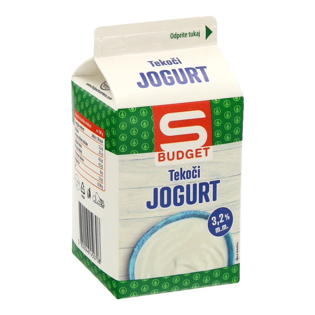 TEKOČI NAVADNI JOGURT 3,2% M.M., S-BUDGET, 500G