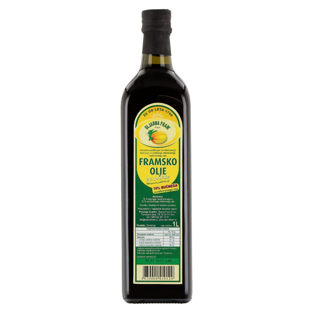 FRAMSKO OLJE, MEŠANICA BUČNEGA IN SONČNIČNEGA OLJA, OLJARNA FRAM, 1L