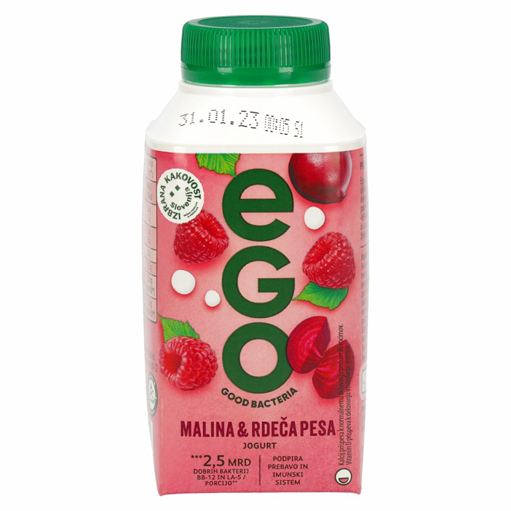 tekoči jogurt rdeča pesa in malina, ego, 250g